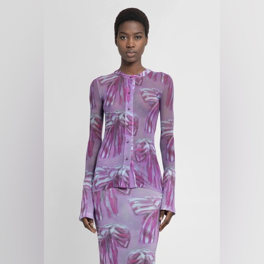 Acne Sheer Lilac and Pink Printed Button-Up Top - Picture 3 of 7